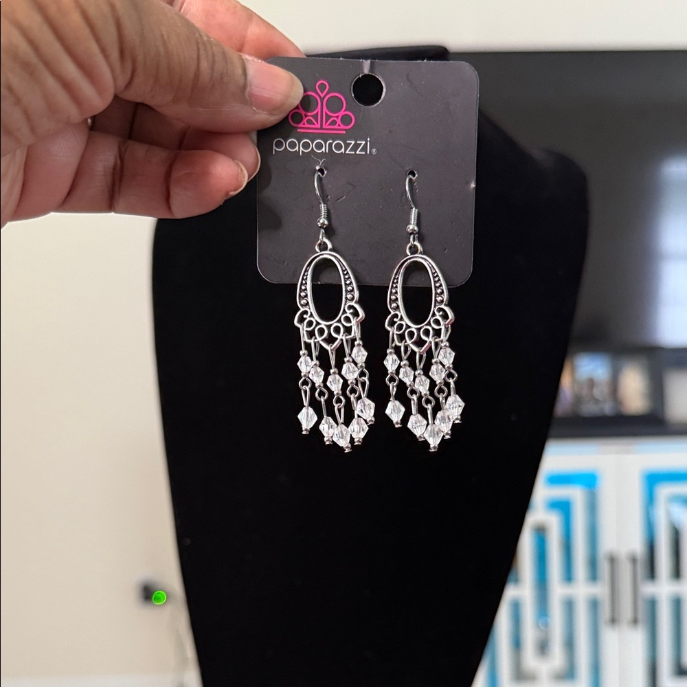 paparazzi Silver Crystal Chandelier Earrings